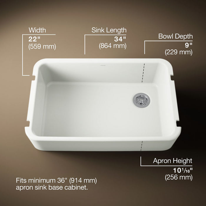 KOHLER K-24268 Ironridge 34" undermount single-bowl farmhouse kitchen sink