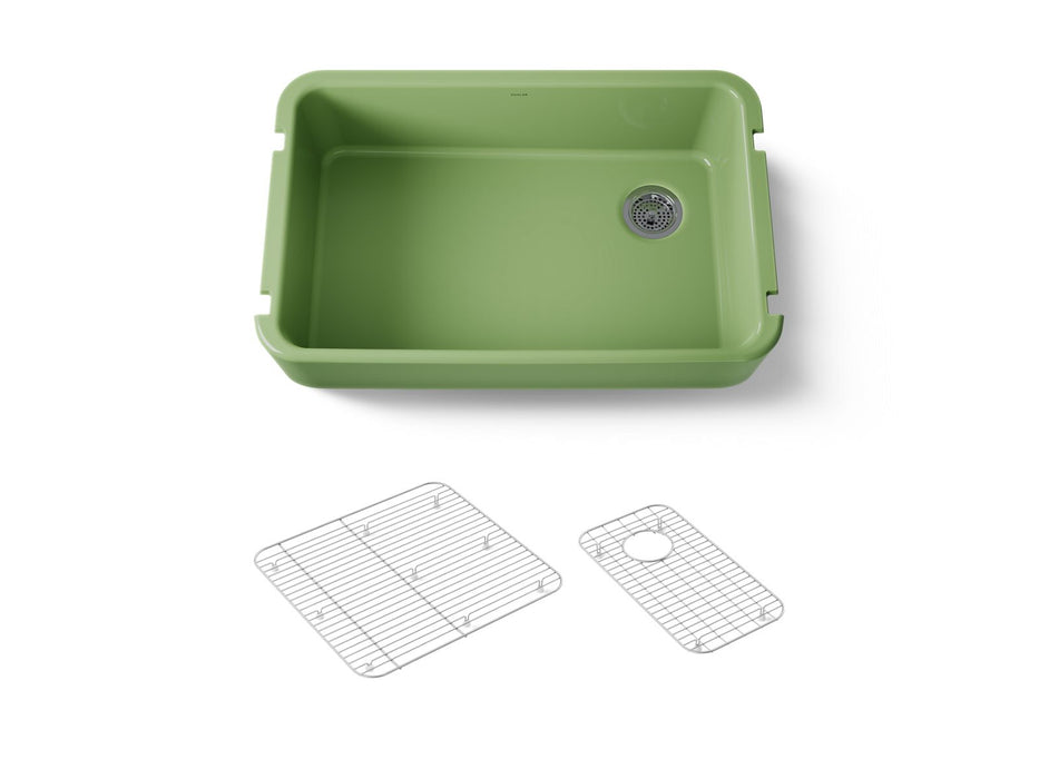 KOHLER K-24268 Ironridge 34" undermount single-bowl farmhouse kitchen sink, fresh green