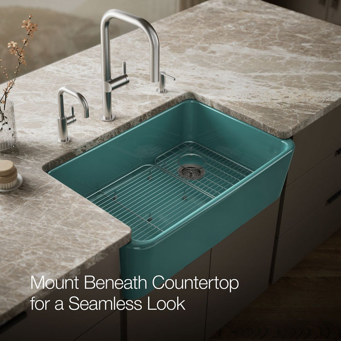 KOHLER K-24268 Ironridge 34" undermount single-bowl farmhouse kitchen sink, teal - view 3