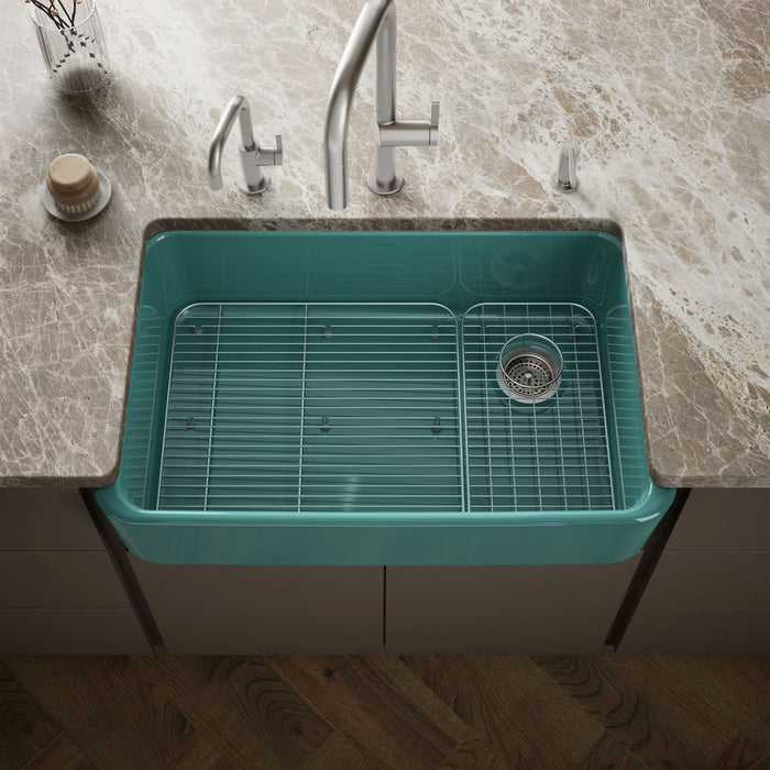 KOHLER K-24268 Ironridge 34" undermount single-bowl farmhouse kitchen sink, teal - view 4
