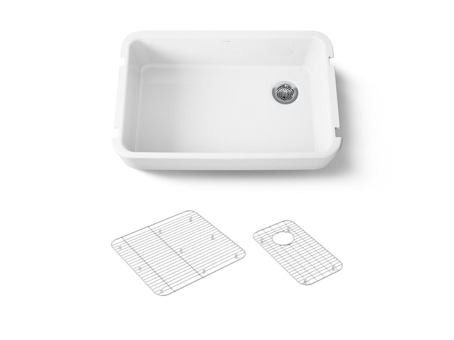 KOHLER K-24268 Ironridge 34" undermount single-bowl farmhouse kitchen sink, white