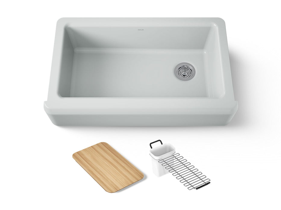 KOHLER K-24564 Riverby 35-3/4" undermount single-bowl farmhouse workstation kitchen sink, ice grey