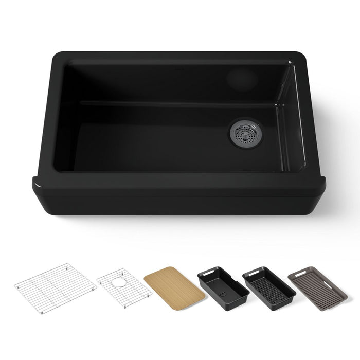KOHLER K-24564-PC Riverby 35-3/4" undermount single-bowl farmhouse workstation kitchen sink, black black - view 5