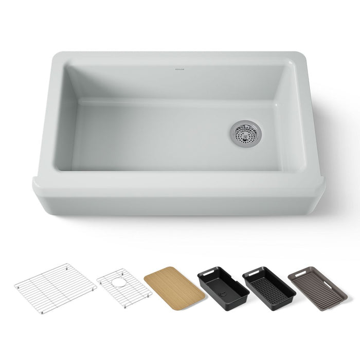 KOHLER K-24564-PC Riverby 35-3/4" undermount single-bowl farmhouse workstation kitchen sink, ice grey - view 5