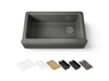 KOHLER K-24564-PC Riverby 35-3/4" undermount single-bowl farmhouse workstation kitchen sink, thunder grey