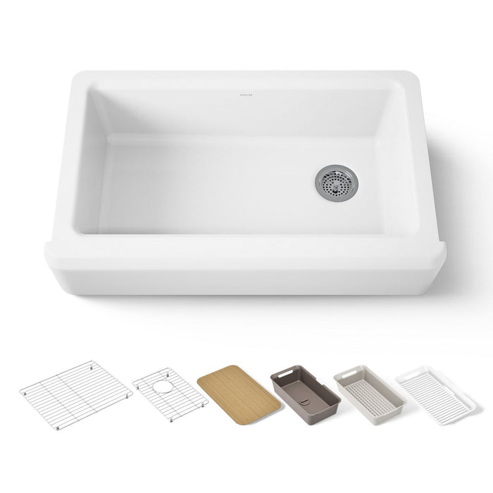 KOHLER K-24564-PC Riverby 35-3/4" undermount single-bowl farmhouse workstation kitchen sink, white - view 5