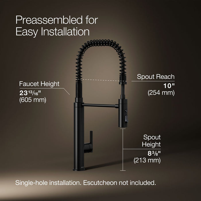 KOHLER K-24982 Purist Semi-professional kitchen sink faucet with three-function sprayhead, matte black - view 5