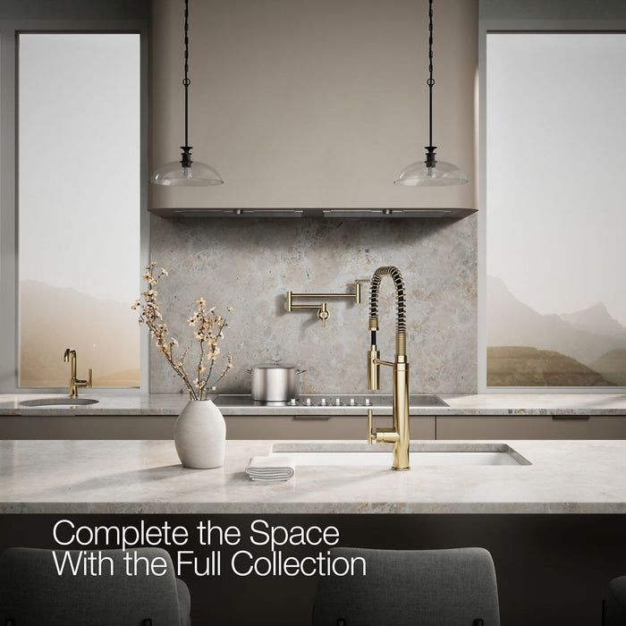 KOHLER K-24982 Purist Semi-professional kitchen sink faucet with three-function sprayhead, vibrant french gold - view 2