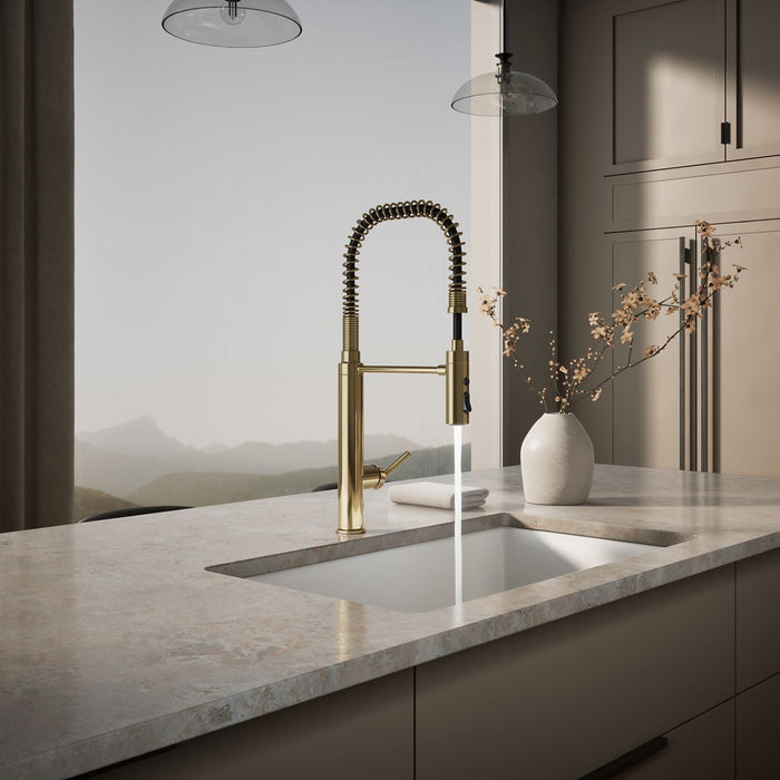 KOHLER K-24982 Purist Semi-professional kitchen sink faucet with three-function sprayhead, vibrant french gold - view 3