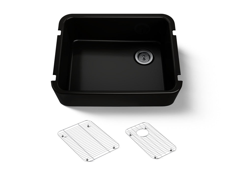 KOHLER K-25766 Ironridge 28" undermount single-bowl farmhouse kitchen sink, black black