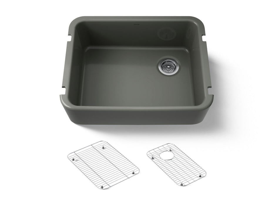 KOHLER K-25766 Ironridge 28" undermount single-bowl farmhouse kitchen sink, thunder grey