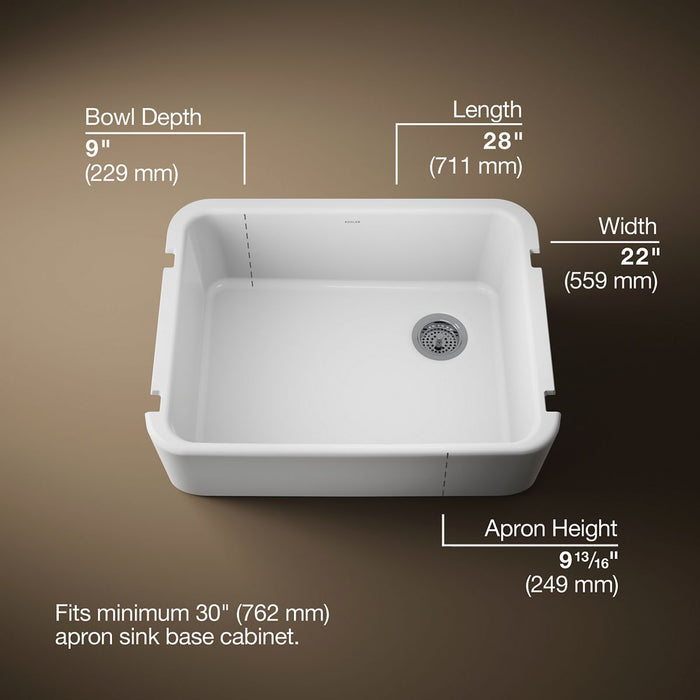 KOHLER K-25766 Ironridge 28" undermount single-bowl farmhouse kitchen sink, white - view 2