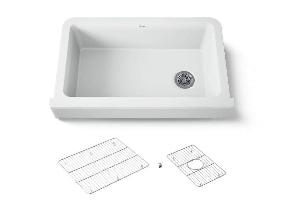 KOHLER K-25784 Cairn Undermount single-bowl farmhouse kitchen sink, matte white