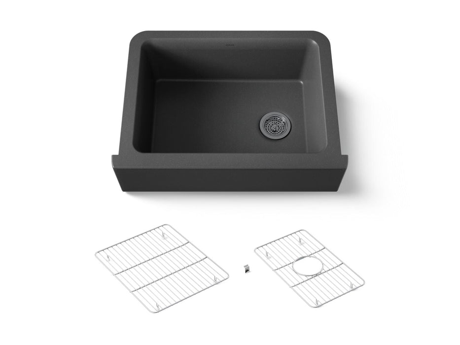 KOHLER K-25787 Cairn 29-11/16" undermount single-bowl farmhouse kitchen sink, matte graphite