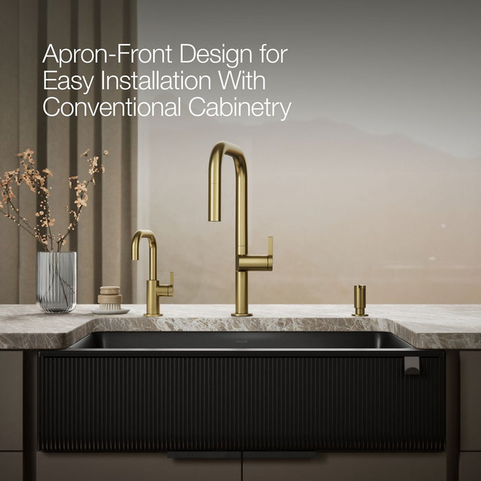 KOHLER K-25788 Cairn 34" undermount single-bowl farmhouse kitchen sink with fluted design, matte black - view 4