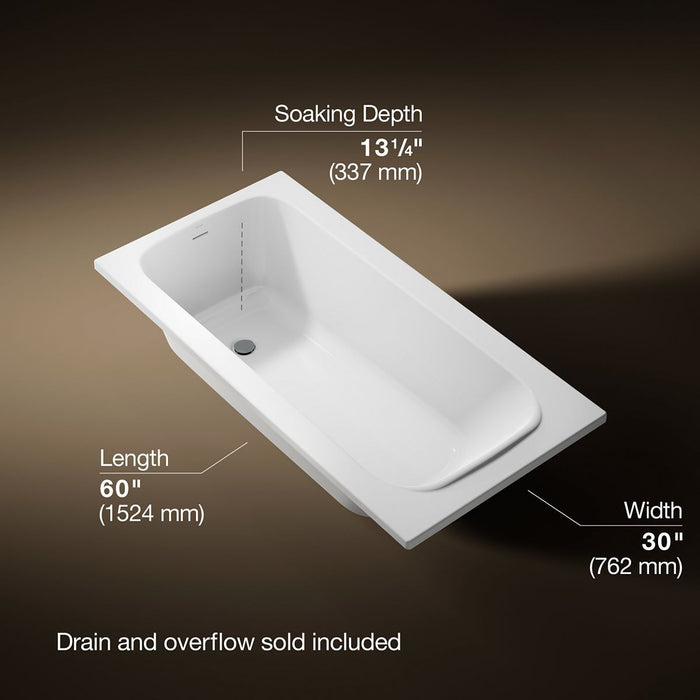 KOHLER K-25830 Avec 60" x 30" drop-in bath, white - view 4