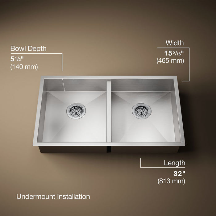 KOHLER K-25940 Vault 32" undermount double-bowl kitchen sink