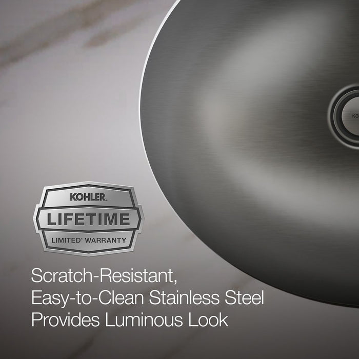 KOHLER K-2608-SU Bachata 20" oval drop-in/undermount bathroom sink, no overflow, satin - view 2