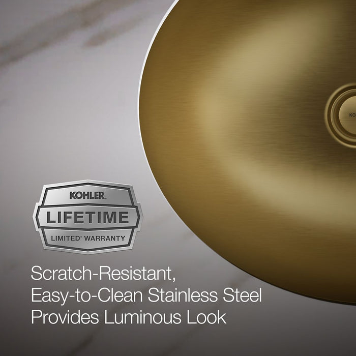 KOHLER K-2609-SU Bachata 20" oval drop-in/undermount bathroom sink, vibrant brushed moderne brass - view 2