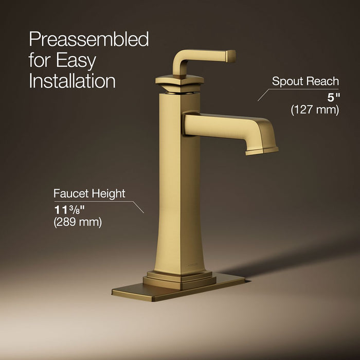 KOHLER K-26430-4 Riff Tall single-handle bathroom sink faucet, 1.2 gpm, vibrant brushed moderne brass - view 3
