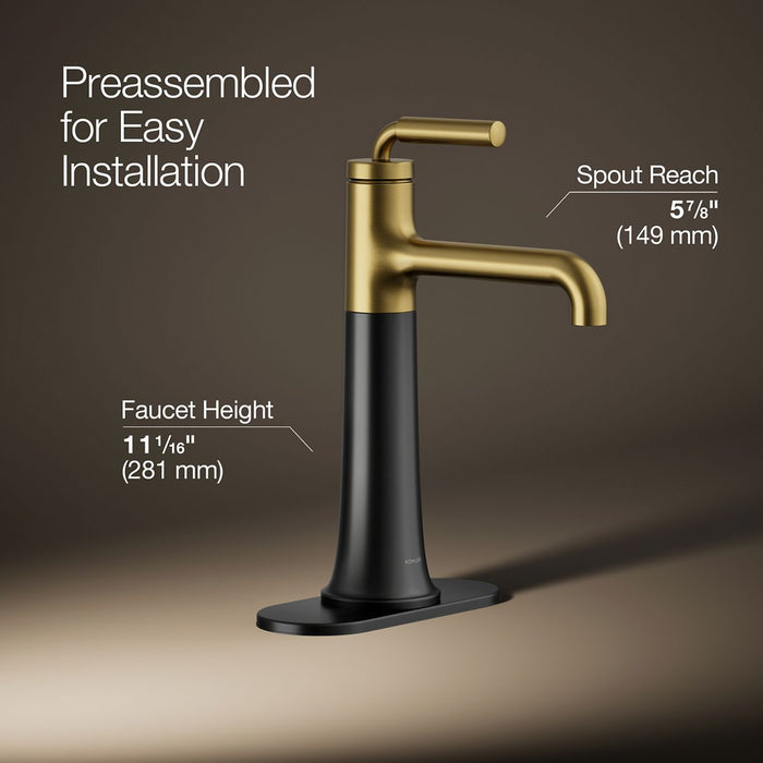 KOHLER K-26437-4 Tone Tall single-handle bathroom sink faucet, 1.2 gpm, matte black with brushed moderne brass - view 3