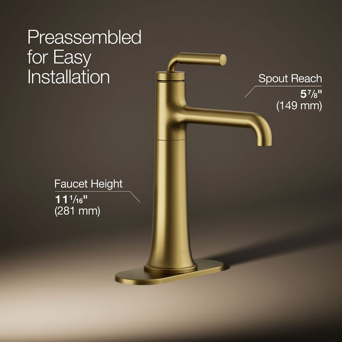 KOHLER K-26437-4 Tone Tall single-handle bathroom sink faucet, 1.2 gpm, vibrant brushed moderne brass - view 3