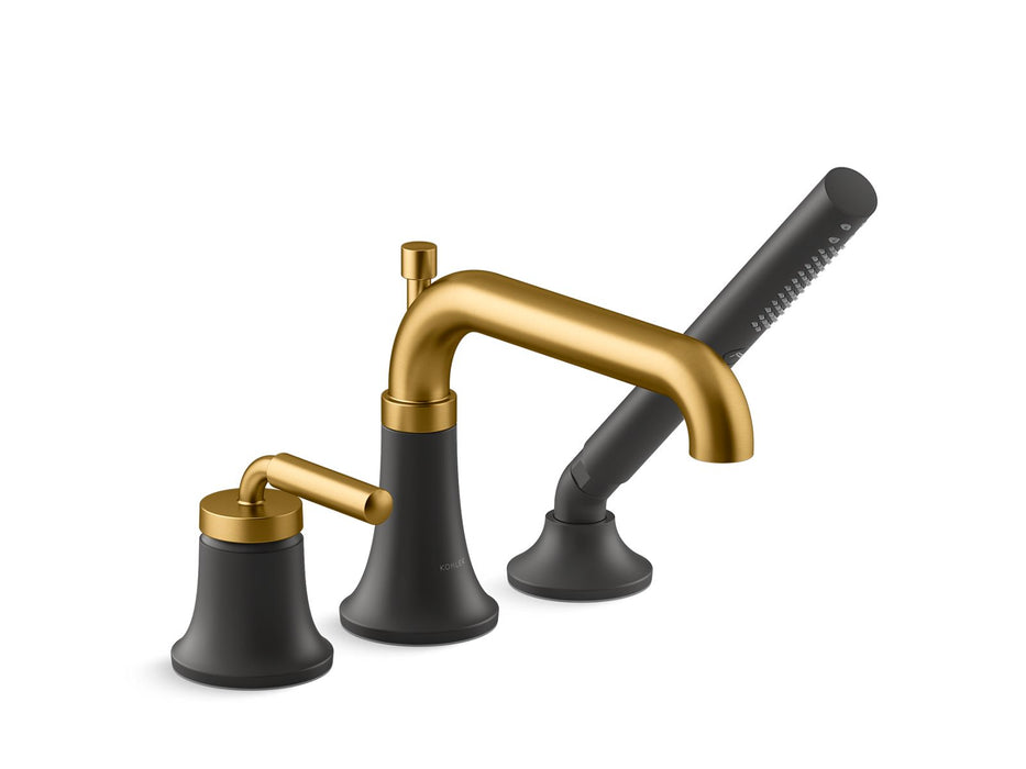 KOHLER K-26441-4 Tone Deck-mount bath faucet with handshower, matte black with brushed moderne brass
