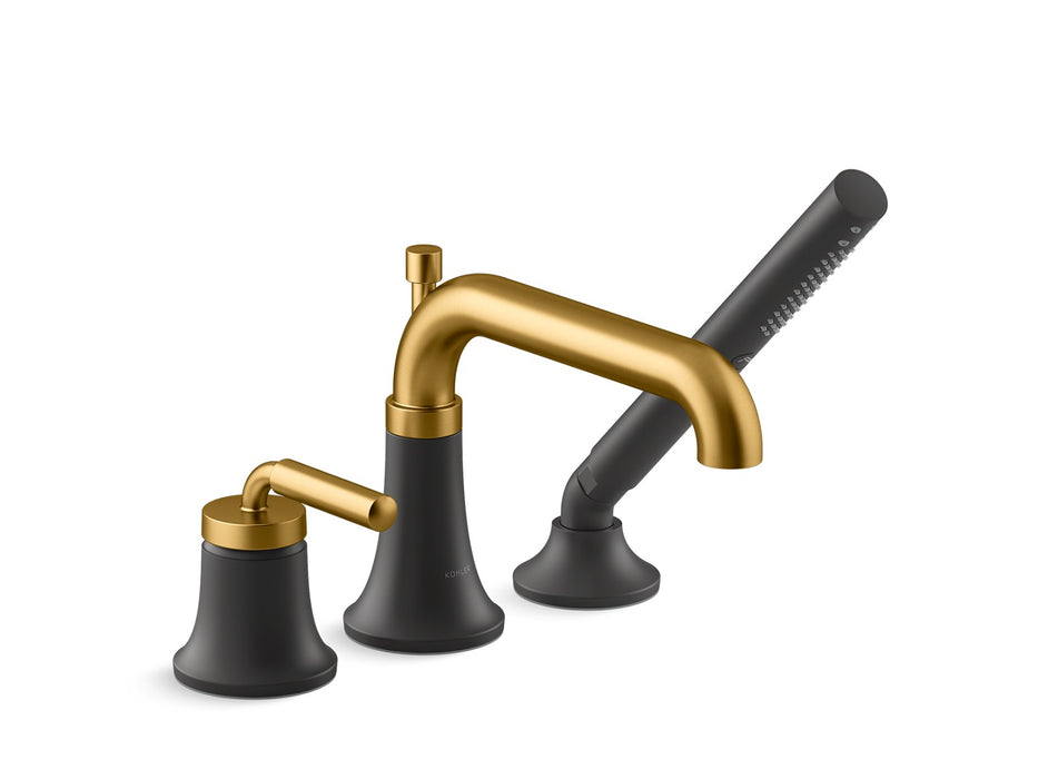 KOHLER K-26441-4 Tone Deck-mount bath faucet with handshower, matte black with moderne brass