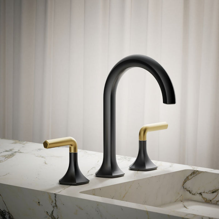 KOHLER K-27010-4 Occasion Lever bathroom sink faucet handles, matte black with brushed moderne brass - view 5