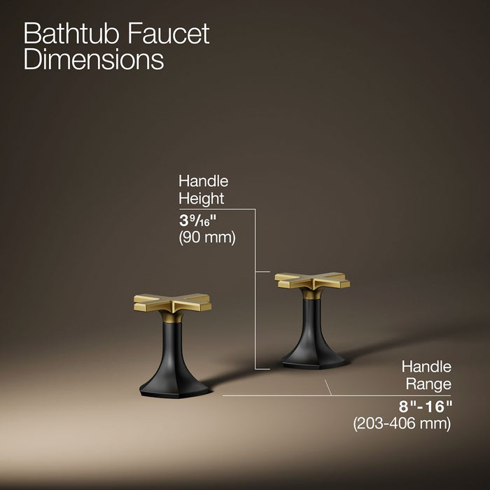 KOHLER K-27018-3 Occasion Deck-mount bath faucet handles with Cross design, matte black with brushed moderne brass - view 2