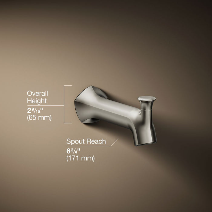KOHLER K-27023 Occasion Wall-mount bath spout with Straight design and diverter, vibrant polished nickel - view 5