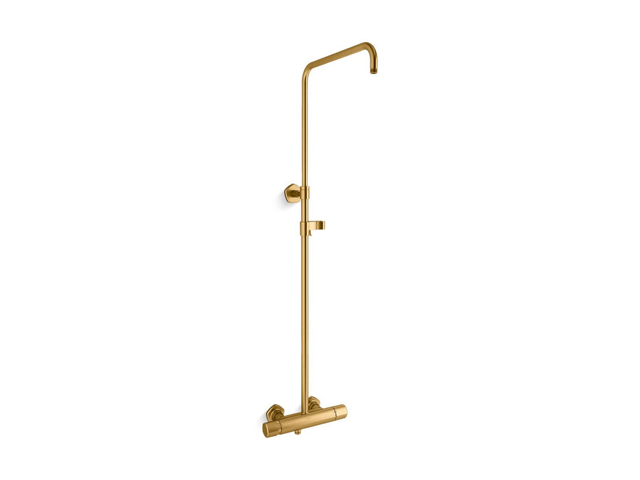 KOHLER K-27031-9 Occasion Two-way exposed thermostatic valve and shower column kt, vibrant brushed moderne brass