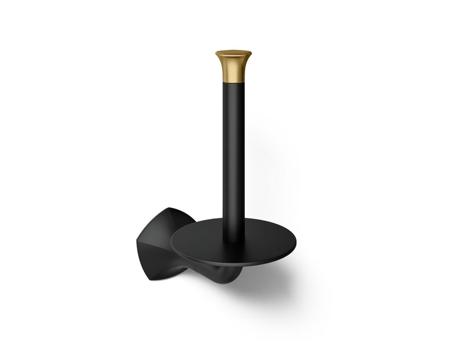 KOHLER K-27064 Occasion Vertical toilet paper holder, matte black with brushed moderne brass