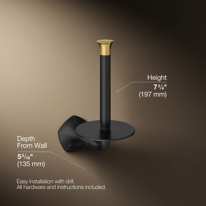 KOHLER K-27064 Occasion Vertical toilet paper holder, matte black with brushed moderne brass - view 5