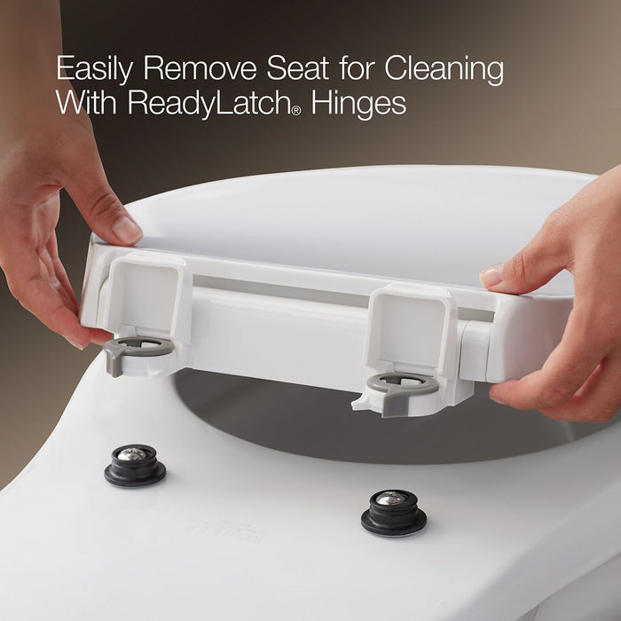 KOHLER K-27331-BN Glissade ReadyLatch® Quiet-Close™ Elongated Toilet Seat, White - Detail image of a product feature