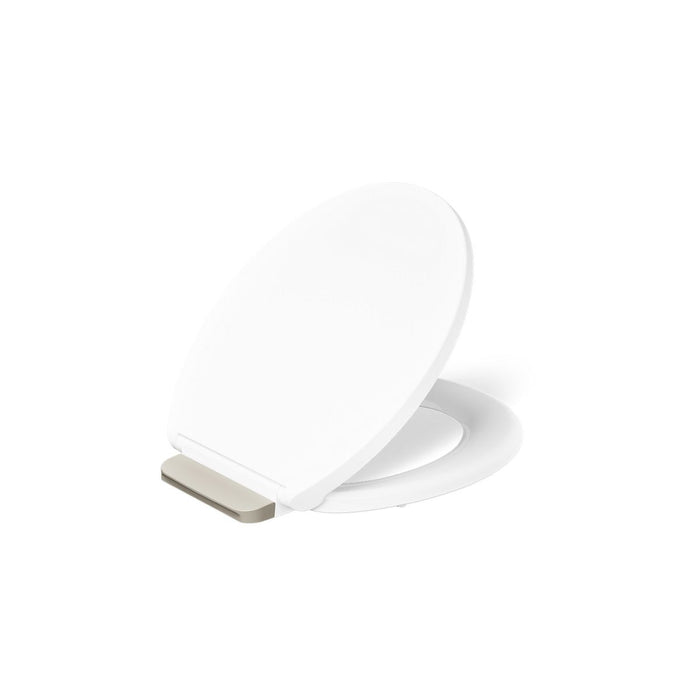 KOHLER K-27332-BN Glissade ReadyLatch® Quiet-Close™ Round-front Toilet Seat, White - 3/4 view of product