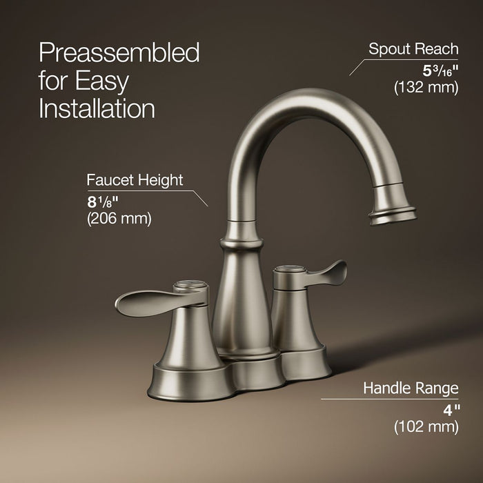 KOHLER K-27378-4 Bellera Centerset bathroom sink faucet, 1.2 gpm, vibrant brushed nickel - view 3