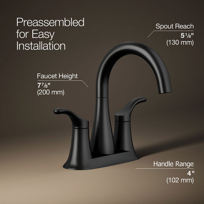 KOHLER K-27388-4K Simplice Centerset bathroom sink faucet, 1.0 gpm, matte black - view 3
