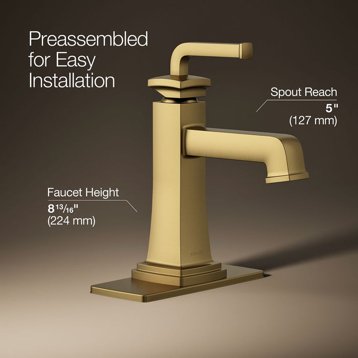KOHLER K-27400-4 Riff Single-handle bathroom sink faucet, 1.2 gpm, vibrant brushed moderne brass - view 3