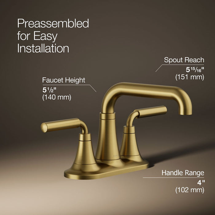 KOHLER K-27414-4N Tone Centerset bathroom sink faucet, 0.5 gpm, vibrant brushed moderne brass - view 3