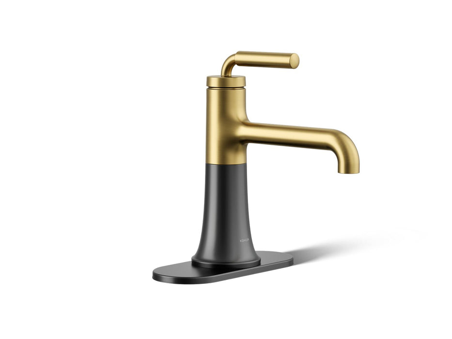 KOHLER K-27415-4 Tone Single-handle bathroom sink faucet, 1.2 gpm, matte black with brushed moderne brass