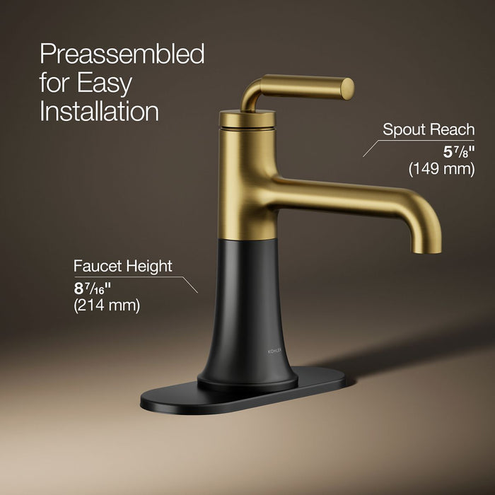 KOHLER K-27415-4N Tone Single-handle bathroom sink faucet, 0.5 gpm, matte black with brushed moderne brass - view 3