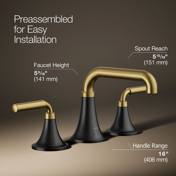 KOHLER K-27416-4K Tone Widespread bathroom sink faucet, 1.0 gpm, matte black with brushed moderne brass - view 3
