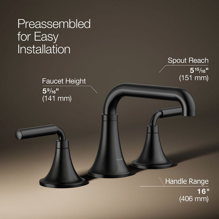 KOHLER K-27416-4N Tone Widespread bathroom sink faucet, 0.5 gpm, matte black - view 3