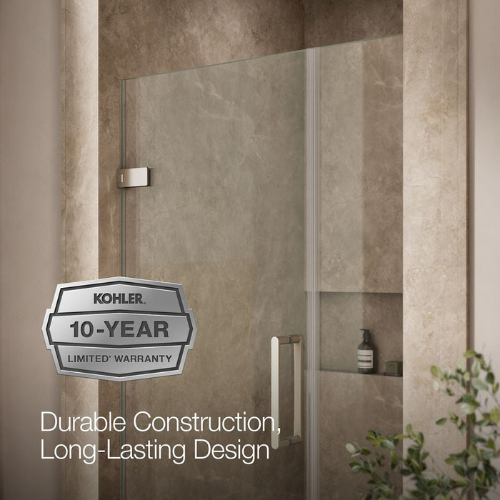 KOHLER K-27600-10L Composed Frameless pivot shower door, 71-9/16" H x 39-5/8 - 40-3/8" W, with 3/8" thick Crystal Clear...