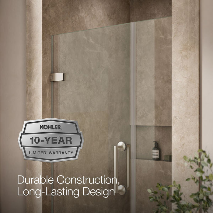 KOHLER K-27601-10L Components Frameless pivot shower door, 71-9/16" H x 39-5/8 - 40-3/8" W, with 3/8" thick Crystal Clear glass