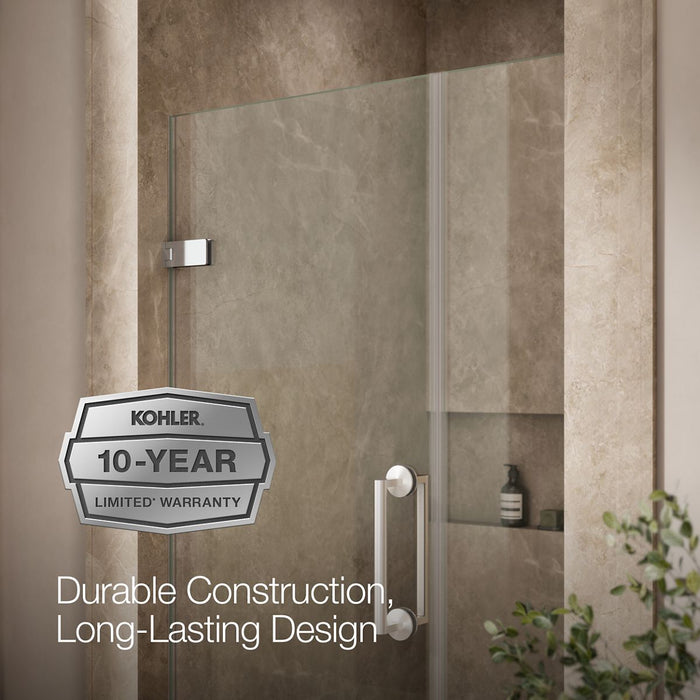 KOHLER K-27601-10L Components Frameless pivot shower door, 71-9/16" H x 39-5/8 - 40-3/8" W, with 3/8" thick Crystal Clear glass