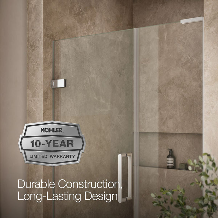 KOHLER K-27604-10L Composed Frameless pivot shower door, 71-3/4" H x 45-1/4 - 46" W, with 3/8" thick Crystal Clear glass,...