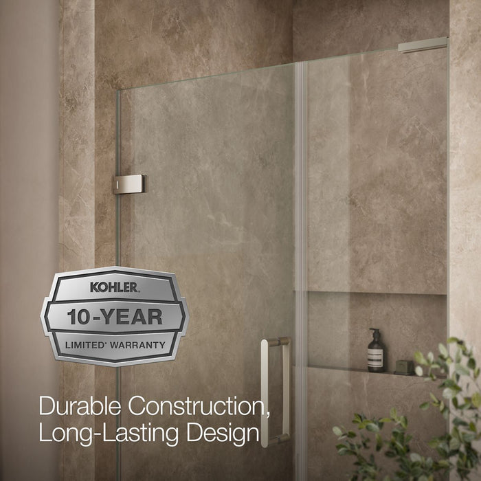 KOHLER K-27606-10L Composed Frameless pivot shower door, 71-3/4" H x 46 - 46-3/4" W, with 3/8" thick Crystal Clear glass,...