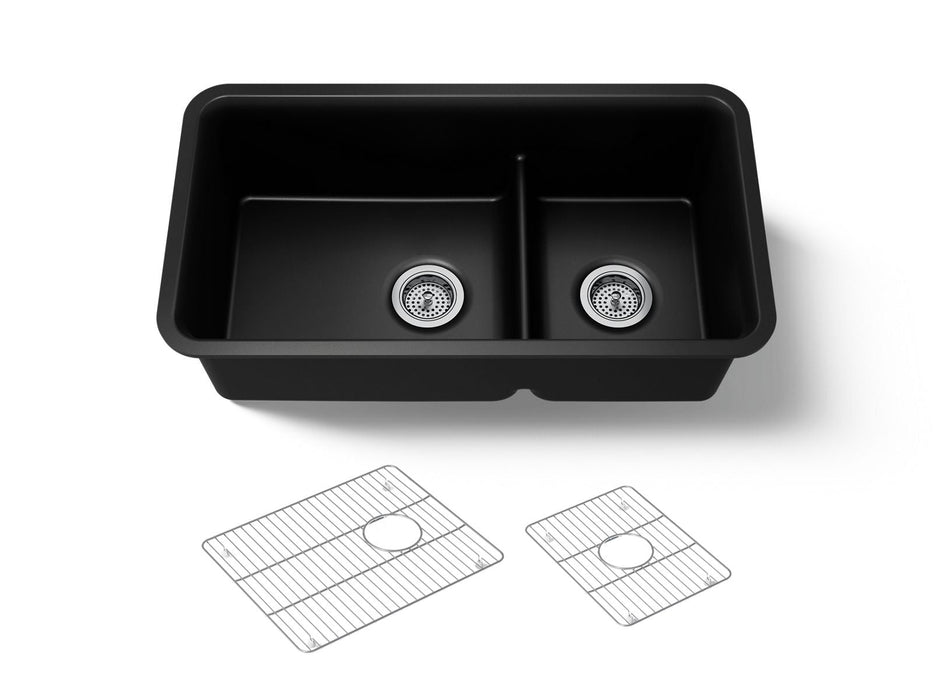 KOHLER K-27786 Cairn Smart Divide 33-1/2" undermount double-bowl kitchen sink, matte black